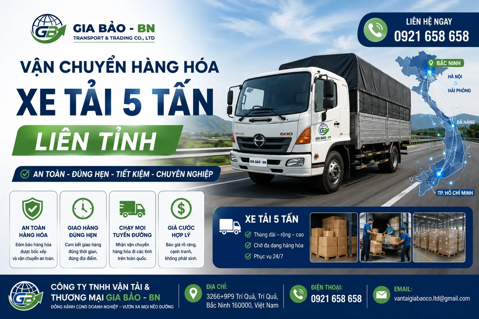 Vận Chuyển Hàng Hóa Xe Tải 5 Tấn Liên Tỉnh Gia Bảo BN